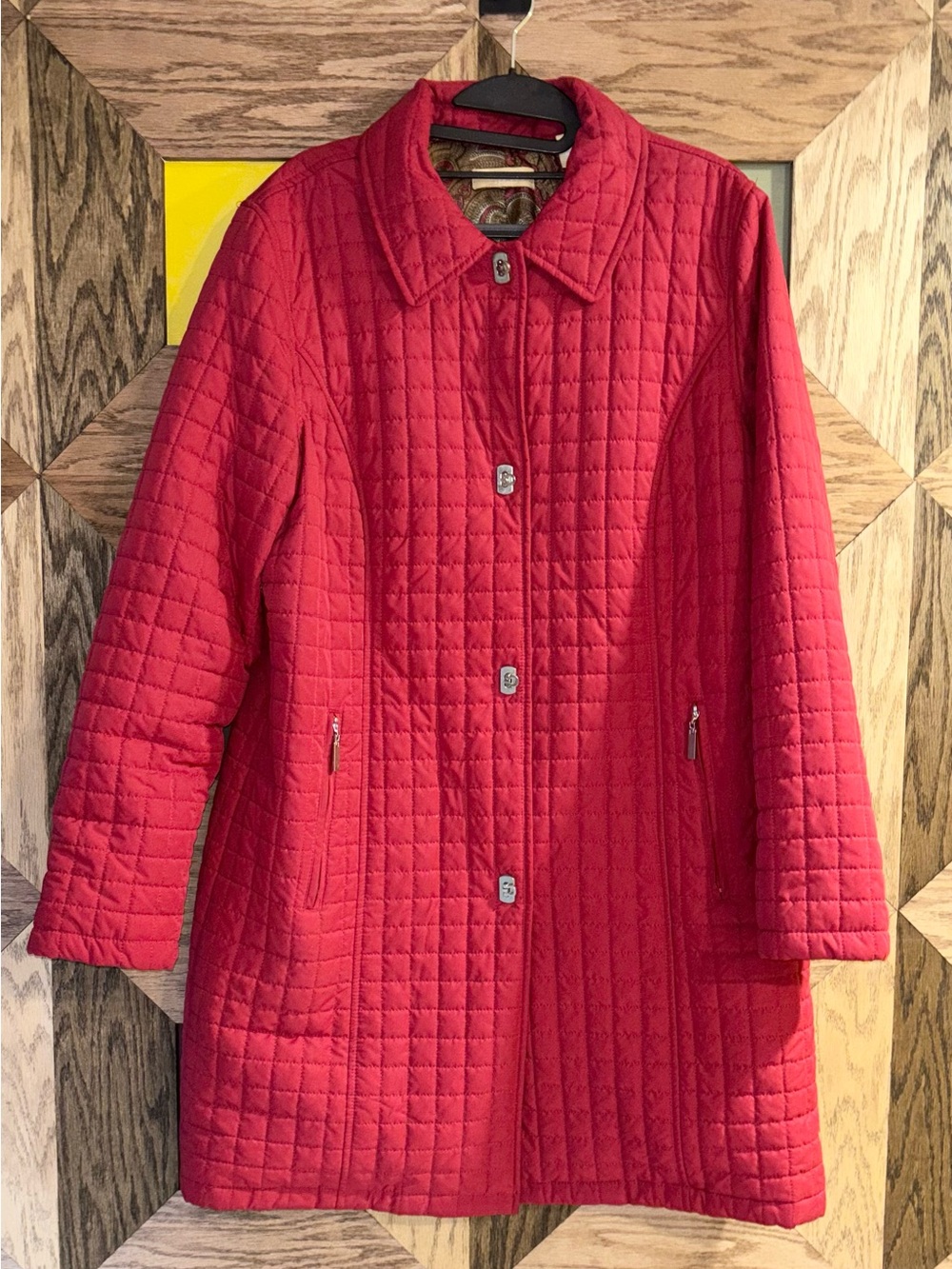 Kate Hill Red Quilted Mid-Length Jacket Women’s Classic Cozy Car Coat Sz L